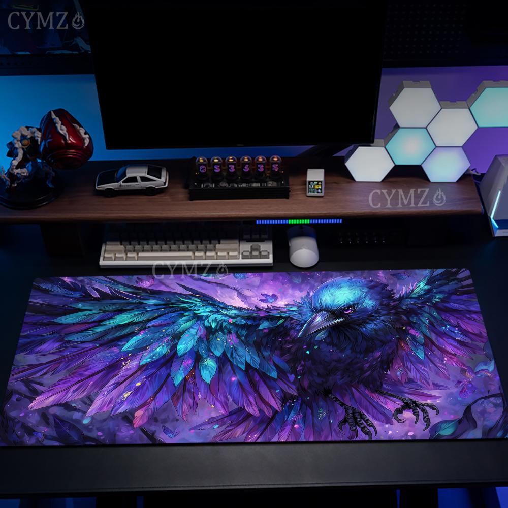 Fantasy purple crow large Mouse Pad Desk Mat Gaming mats with Stitched Edge Durable Non-Slip Computer mousepad office rug