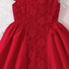 Girls' Fashionable Dress for Summer Children's Red Embroidered Plaid Waist-length Formal Princess Dress