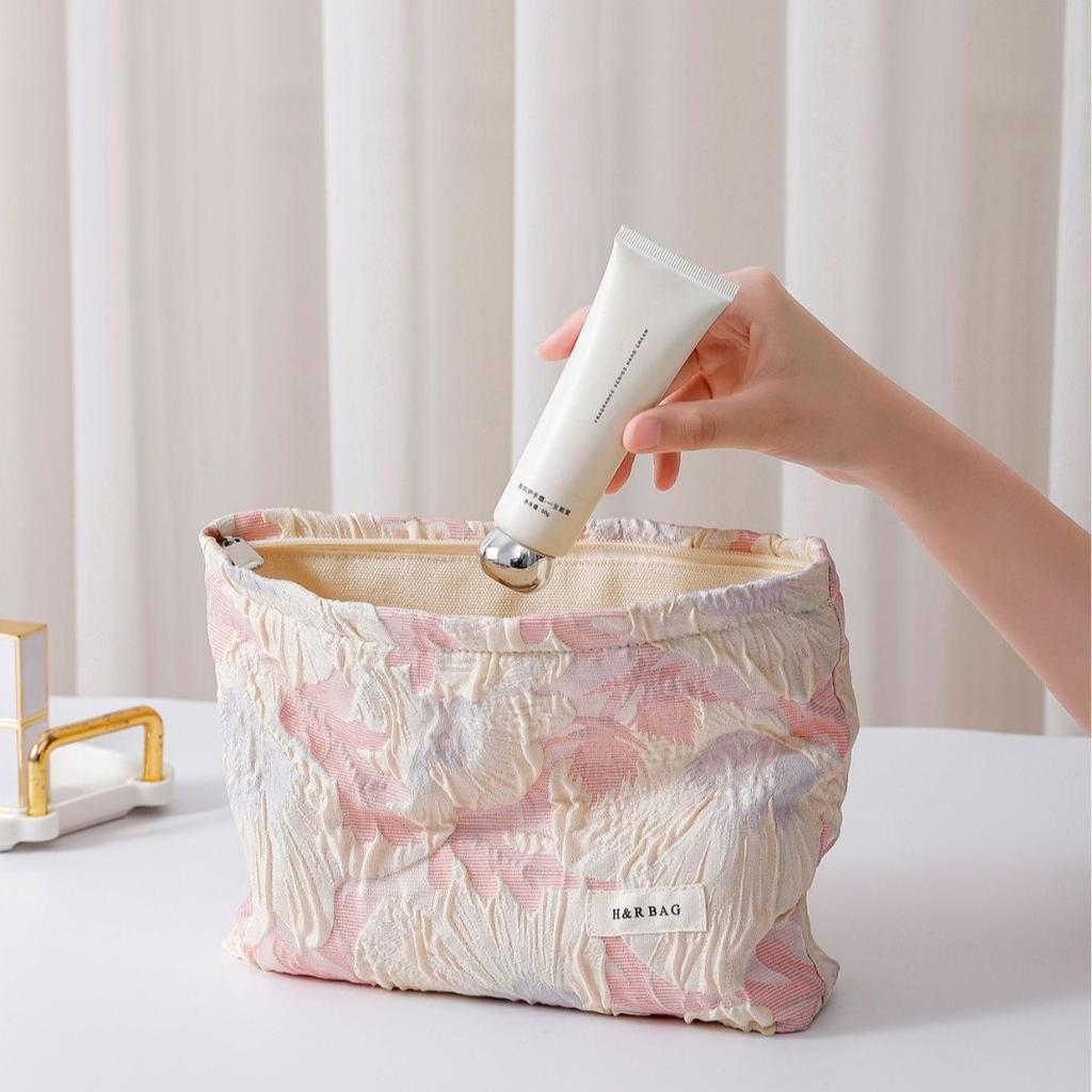 New Embossed Flower Cosmetic Bag Women's Portable Clutch Bag Travel Sorting Storage Bag Liner Bag Change Bag