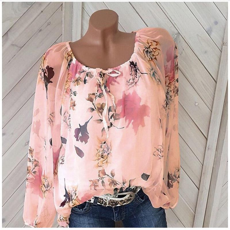 

Модная женская универсальная сексуальная свободная шифоновая рубашка с одним вырезом и принтом, длинный рукав 5XL оранжевый