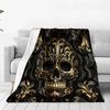 Black and Gold Skull Blanket Soft Cozy Warm Winter Flannel Throw Blanket All Seasons for Sofa Bed Room Decor