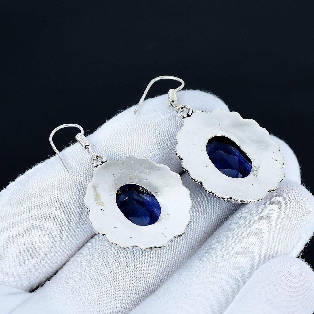 London Topaz Gemstone Earrings, 925 Sterling Silver Earrings, Handmade Silver Earrings For Gift, London Topaz Dangle Drop Earrings For Gift