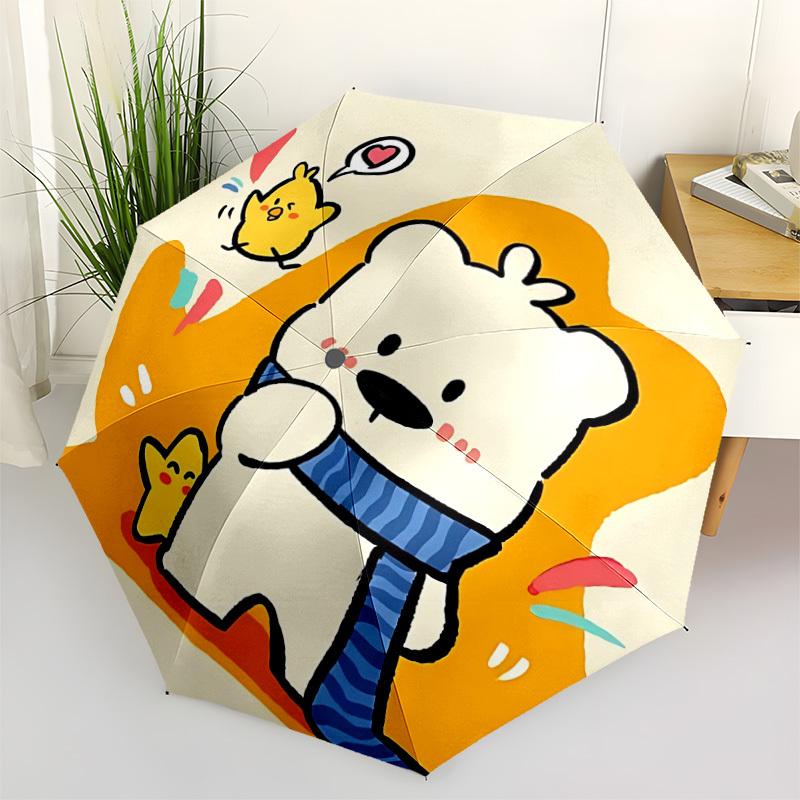 1pc Polar Bear, Cute Adventure Auto Open/close, 8-Rib Iron Frame, Compact Folding Cute Umbrella All-Season Portable Umbrella for Travel 036