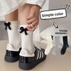 Female Autumn and Winter Thickened Warm Bow Wool Medium Tube Stack Socks