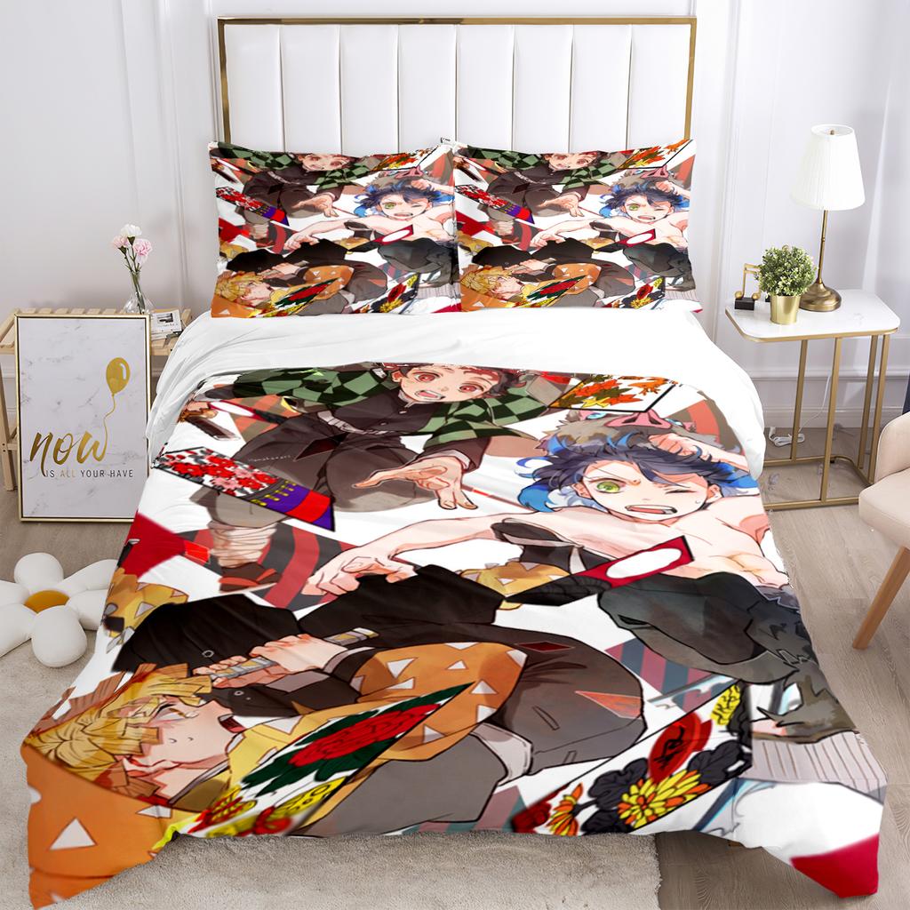 Anime Demon Slayer Potisk Ložní Soupravy 2/3 kusy Nezuko Ložní Prádlo Queen Double Single King Size Sada Povlaku na Přikrývku Děti Dospělí Dárek
