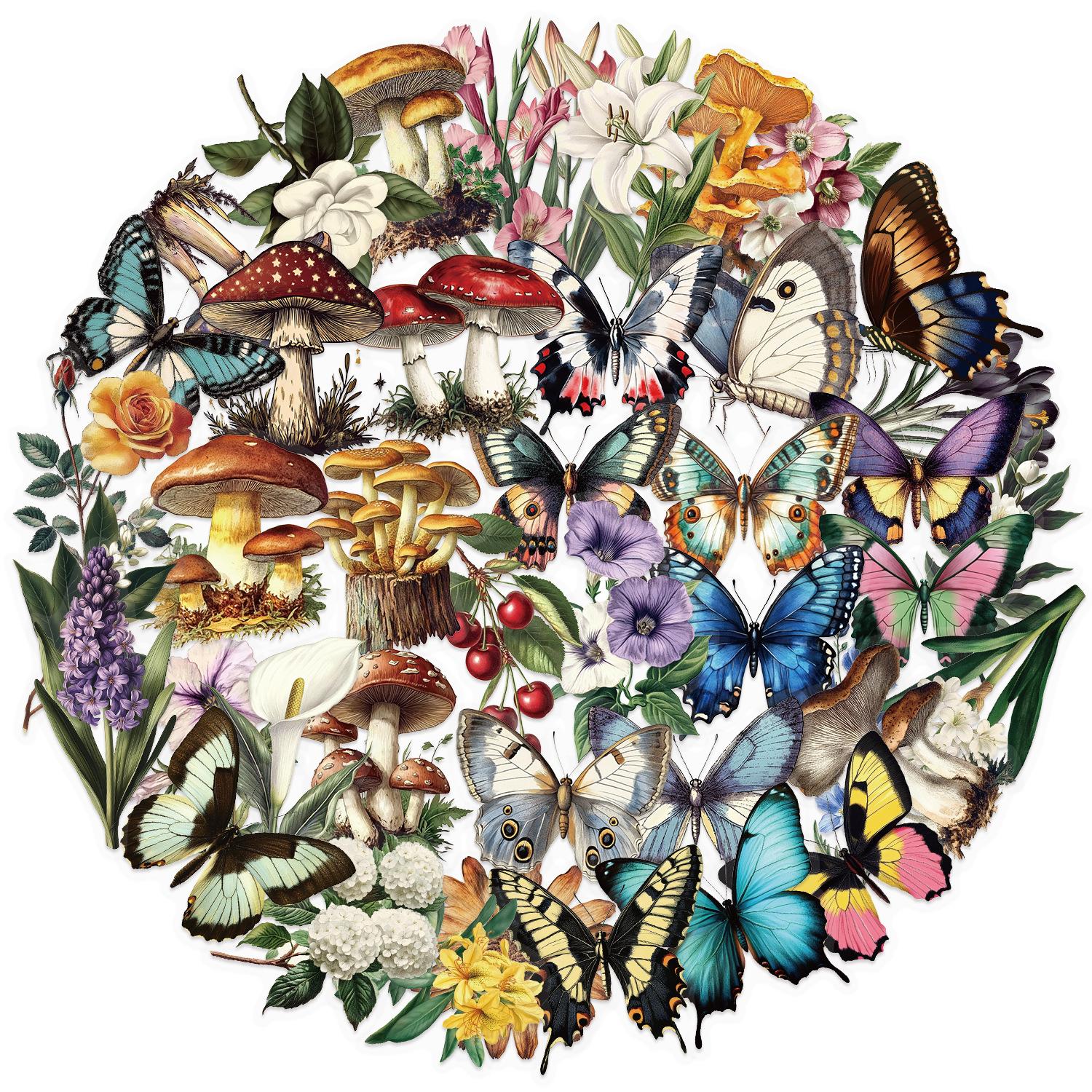 

50 Transparent Retro Plant Butterfly Sticker Pack Waterproof Transparent PET Hand Account Decorative Guitar Notebook