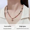 Elegant Bohemian Red Veined Stone Beaded Necklace with High-End Stainless Steel Clavicle Chain for Women