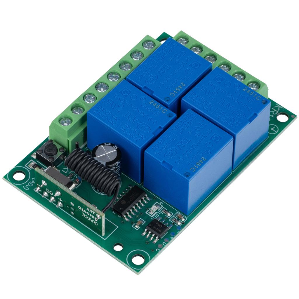 Rosfix Moduł Przekaźnika z Pilotem 433MHz – Zasięg do 100m | 4 Przekaźniki w Obudowie | Napięcie 12V DC, Częstotliwość 433MHz