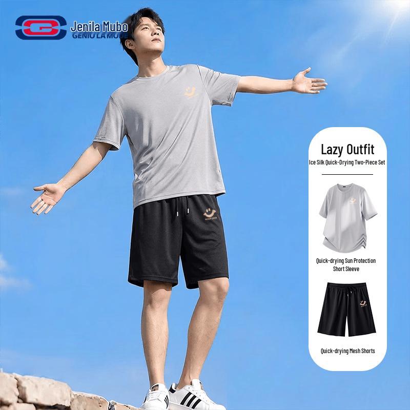 GENIOLAMODE Men s 2026 Quick-Dry Casual Summer Set L