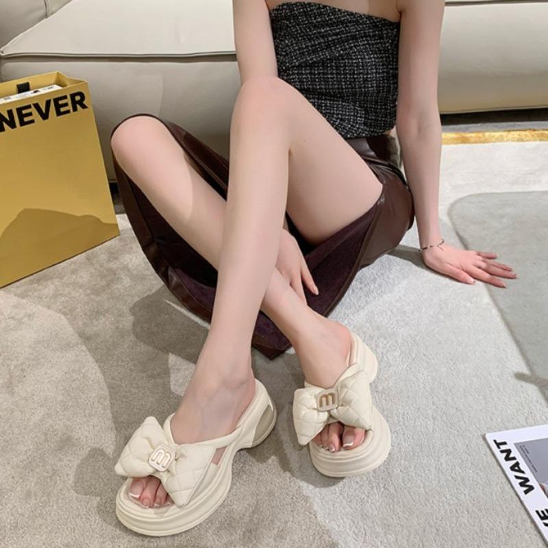 Fashion Summer Women's Slippers Designer Platform Slippers Fashion Bow One-Word Slipper 2025 New Casual Beach Slippers for Women Slides