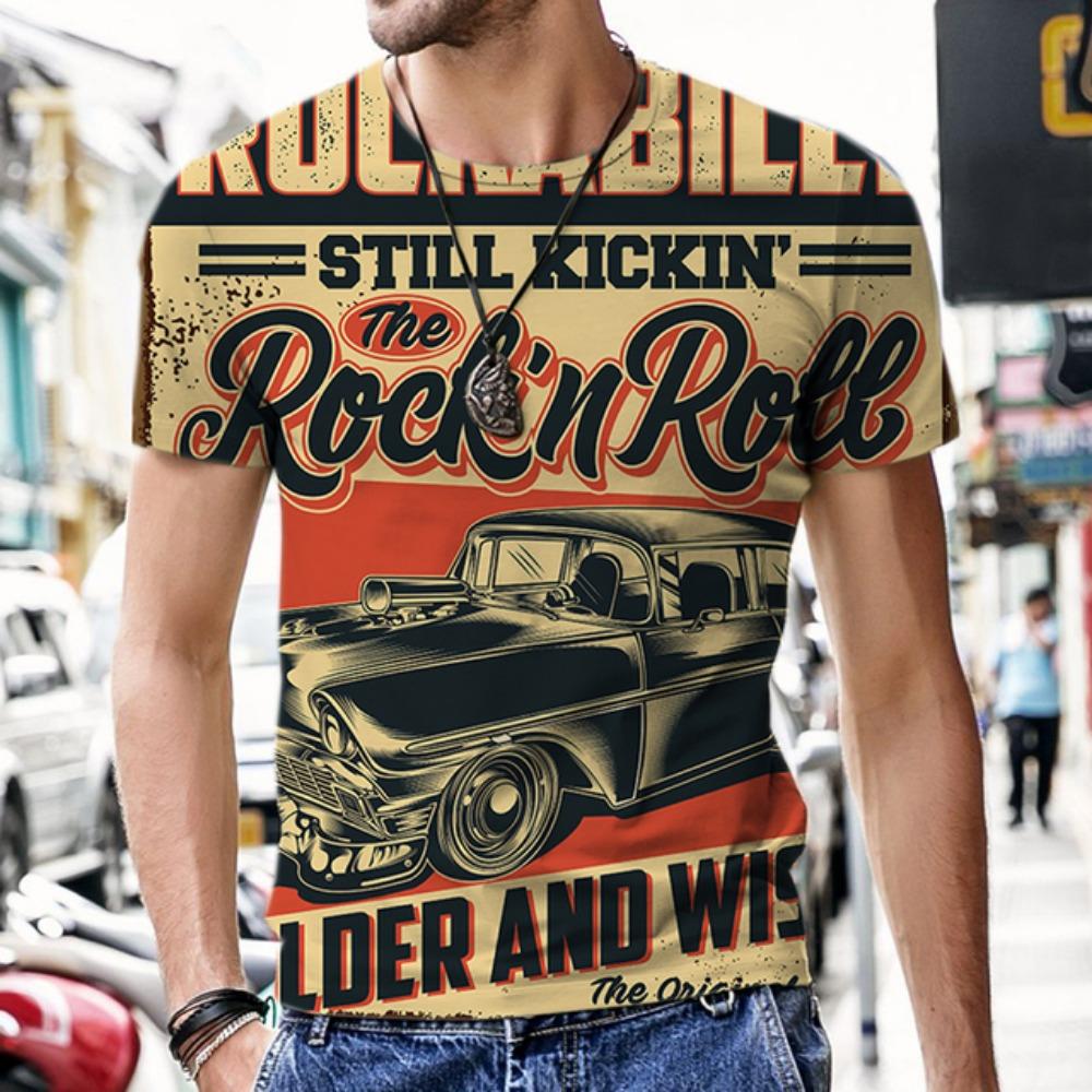 Summer Men's T-shirt Car Pattern 3D Printed Round Neck Fashion Casual Trend Short-sleeved Top Men's T-shirt Hot on the Street