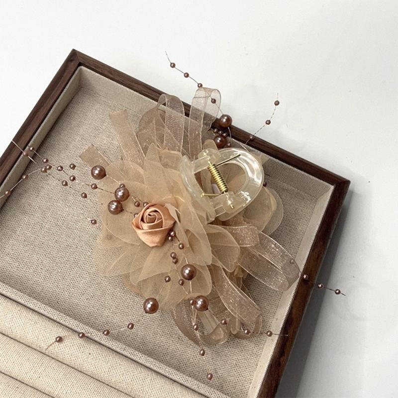 

Temperament Mesh Bow Bead Tassel Women Ponytail Shark Clip Girl Headwear Accessories шампанского