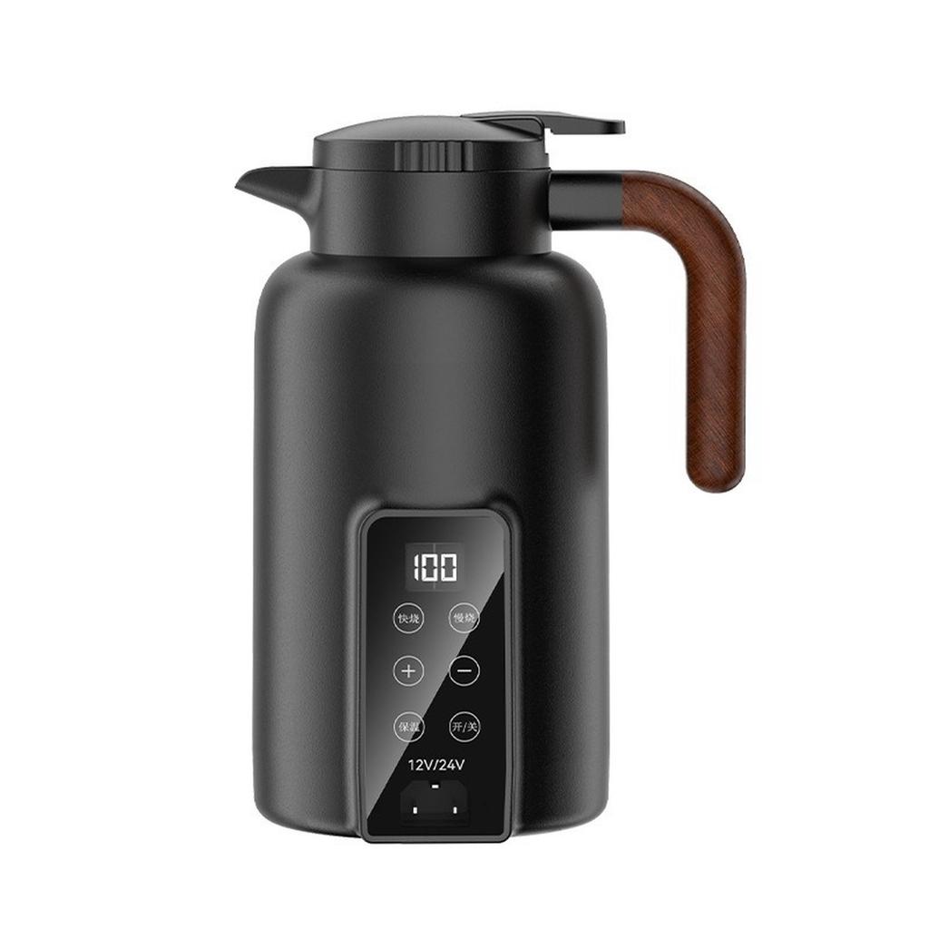 Hervidor de Agua Eléctrico para Coche 12V 24V Compatible Gran Capacidad 1 3L Hervidor de Agua Eléctrico Aislado Térmicamente con Panel de Control Digital y Adaptador de Corriente