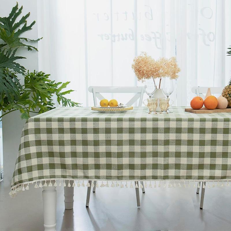 1pcs Checkered Fashion Simple Nordic Tassel Tablecloth Family Gathering Tea Table Cloth Beautiful Living Room Kitchen Dust-proof Decoration Cover