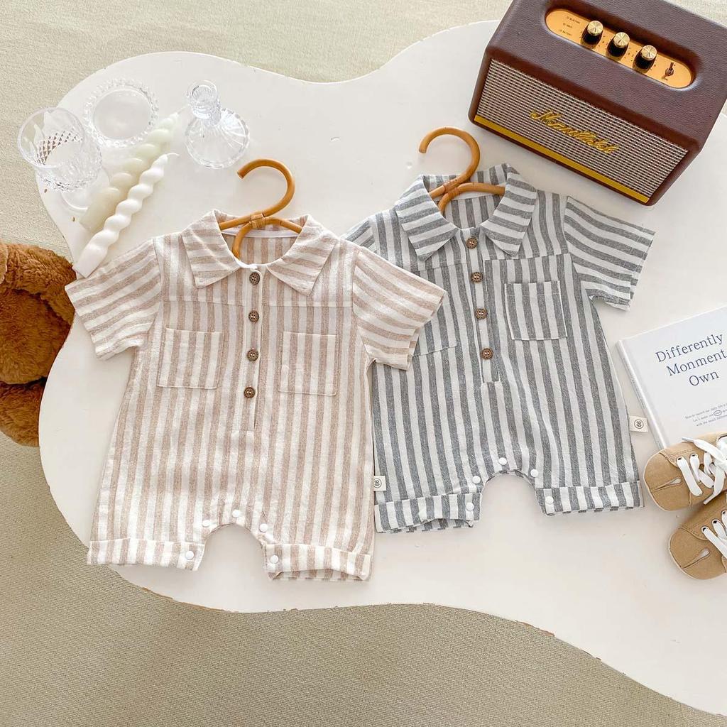 Newborn Baby Short Sleeve Lopo Collar Jumpsuit - Summer Casual Romper