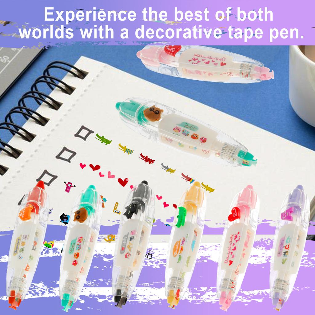 6Pcs Cute DIY Patterned Decorative Design Correction Tape Decorative Pen for Decorating Diarie Office School Stationery Supplies