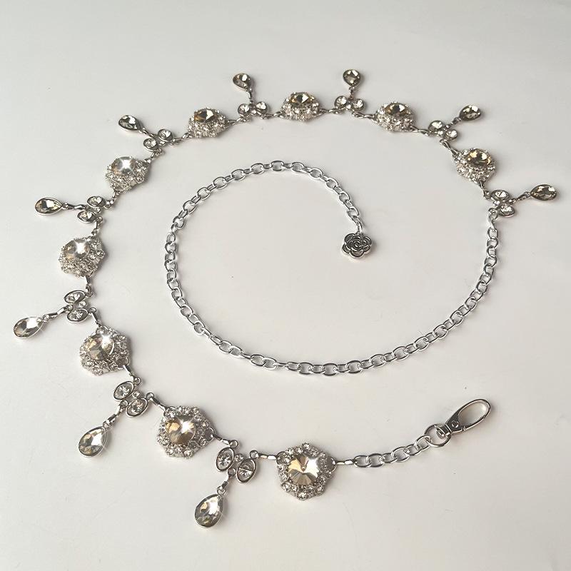 Rhinestone Pendant Inlaid with Metal Waist Chain for Women's Personality and Simple Matching Dress Accessories Belt for Women