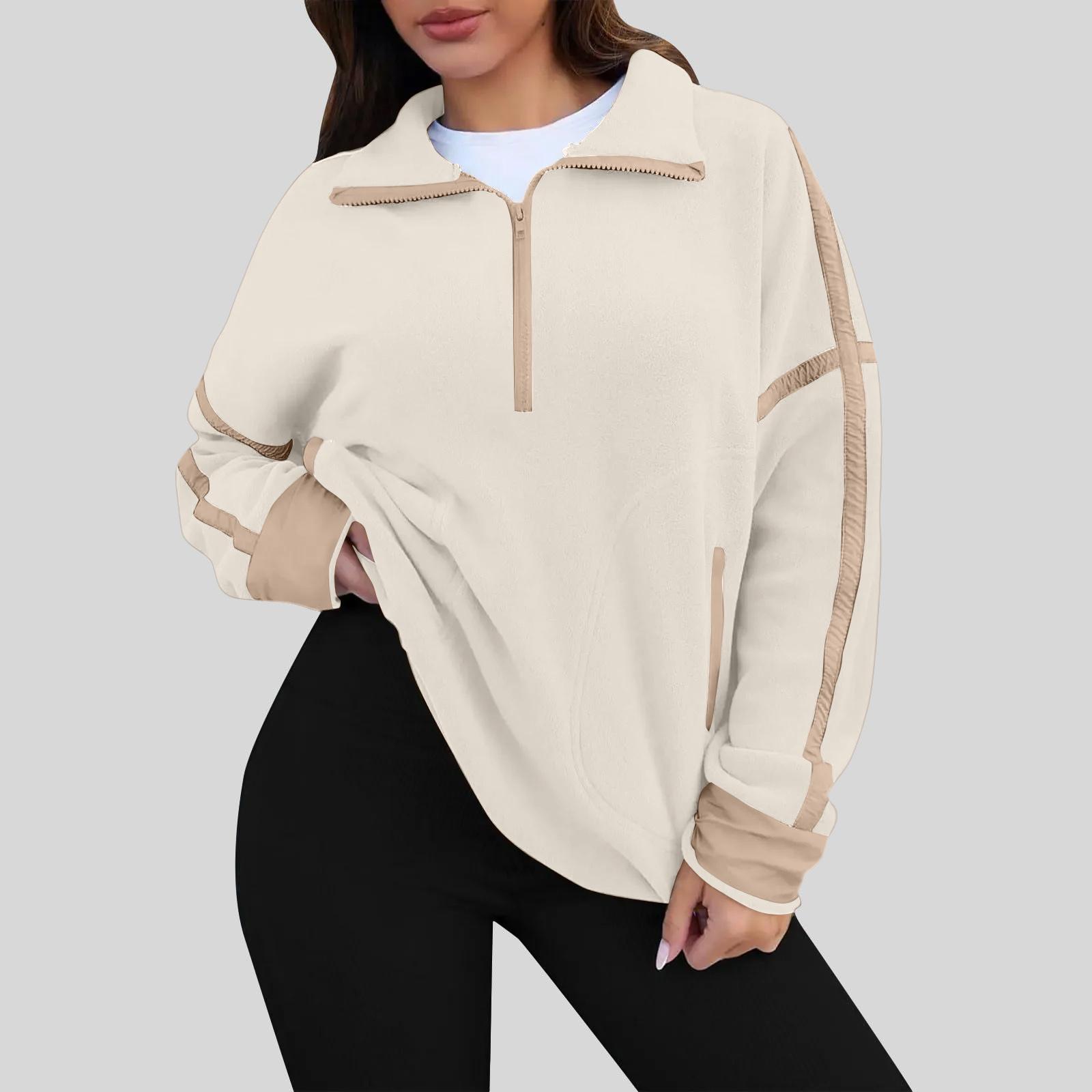 

Women s Solid Color Semi High Neck Sweatshirt, Casual Zipper Loose Top Sweatshirt XL