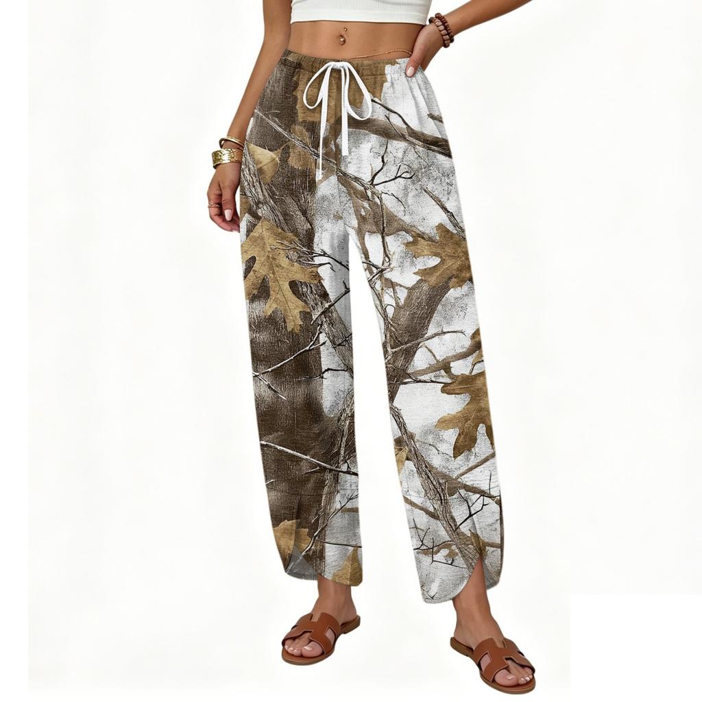 Women's Casual Printed Pattern Wide Leg Pants with Front Button Closure - Loose Straight Fit Trousers for Daily Wear Outfit