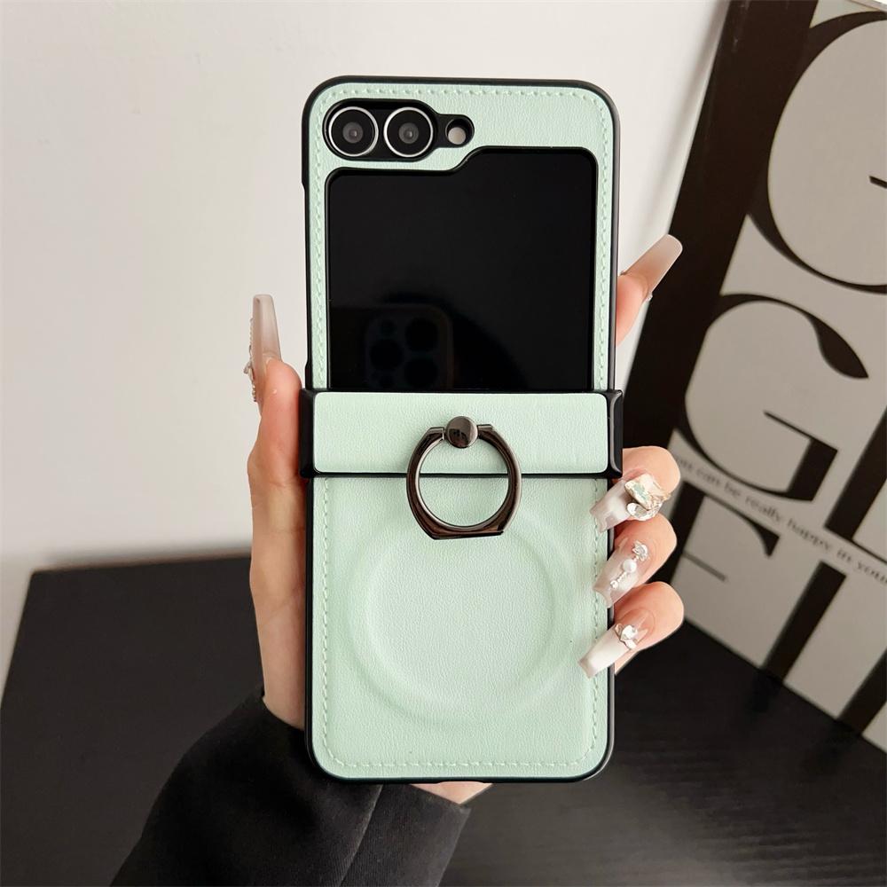 Leather Ring Holder for Magsafe Case for Samsung Galaxy Z Flip 6 5 4 3 7 Flip6 Flip5 Magnetic Bracket Shockproof Cover