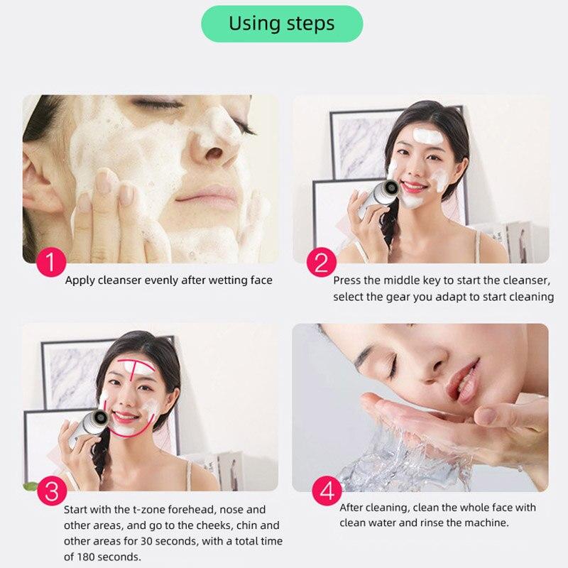 Electric Silicone Facial Cleaning Brush 4 In 1 Cleaning Brush Sonic Roller Massager To Remove Blackheads and Acne Pore Cleanser