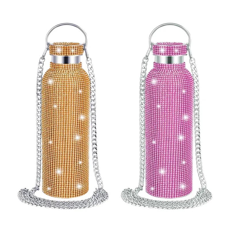 Water Bottles Thermos Portable Glitter Bottle Crossbody Stainless Steel Thermal Flask 350ml 500ml 750ml Diamond Thermos Bottles YLE031