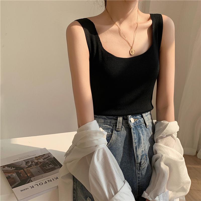 Ladies' Summer Backless T-shirt Women's Casual U-neck Tank Vest Fashion Women's Tank Tops