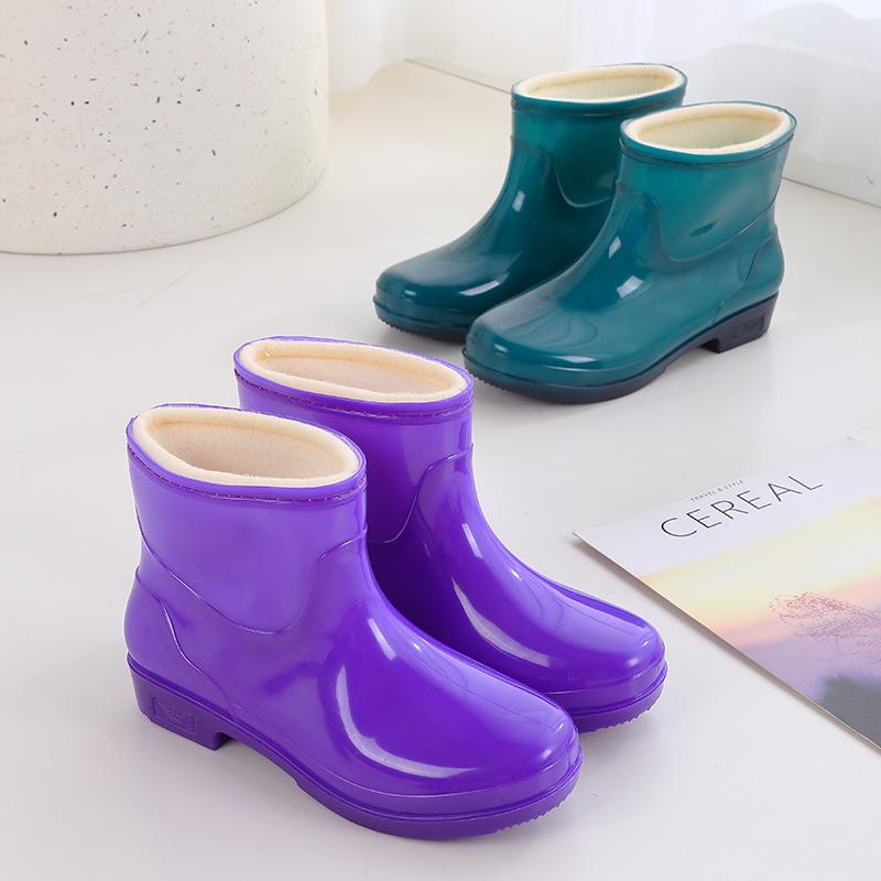 Women's Fleece-Lined Waterproof Rubber Rain Boots with Thick Non-Slip Sole