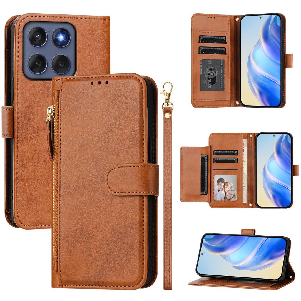 For Motorola Edge 60 5G/60 Fusion 5G Case Zipper Pocket Multiple Card Slots Leather Phone Cover