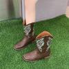 Retro Women Western Cowboy Boots Fashion Mid Calf Knight Boots Classic Embroidered Square Toe Leather Boots for Women Knight Ots