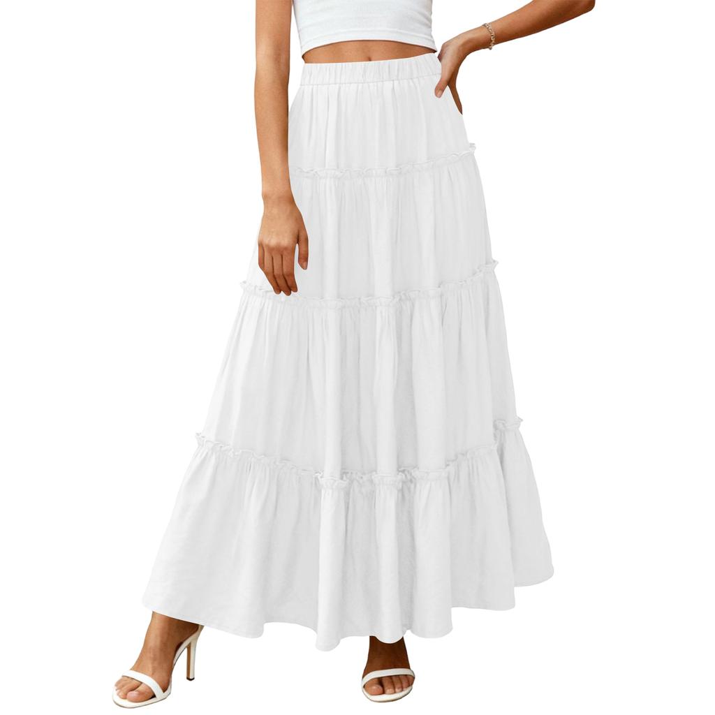 Women's Color Cotton Linen Elastic Waist Loose Close-fitting Long Skirt