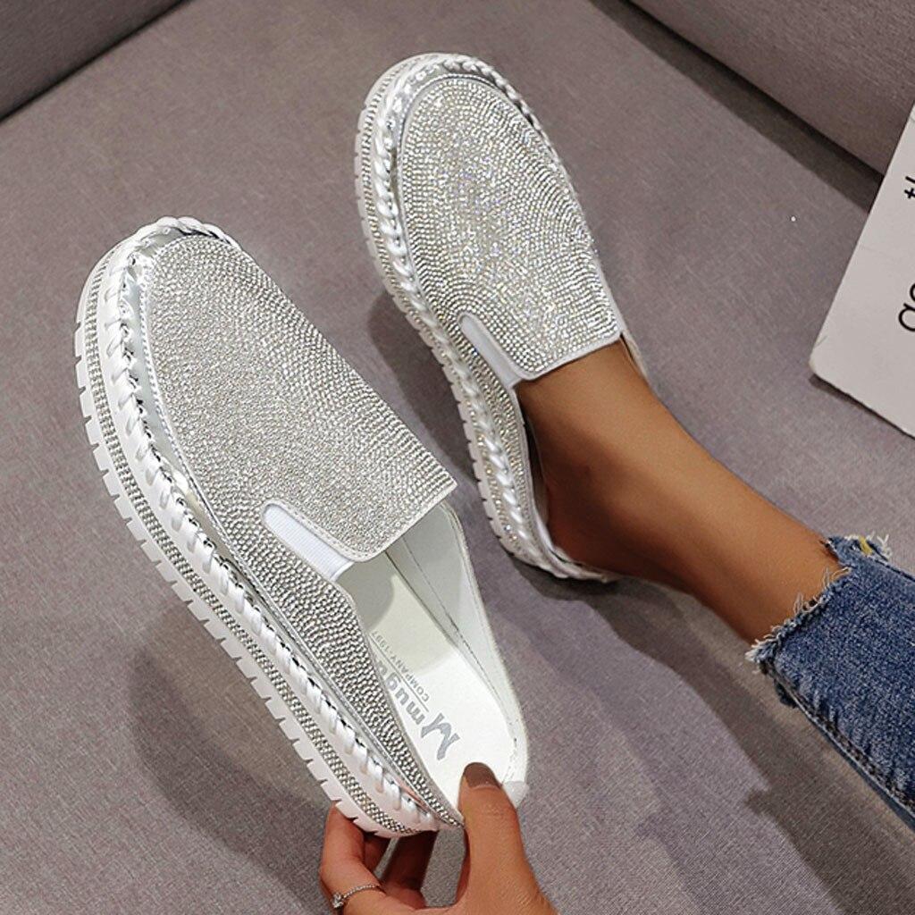 Kadın Kristal Espadrilles Taklidi Rahat Nefes Platform Ayakkabılar Bayanlar Düz Loafer'lar