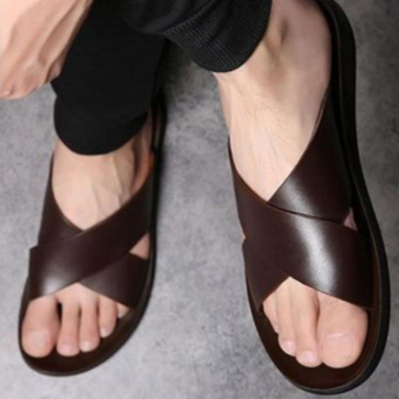 2025Summer New Men's Slippers Lightweight PU Leather Slipper Fashion Casual Beach Slippers Flat Slippers for Men Designer Slides