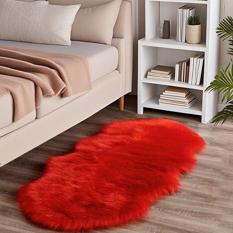 Irregular Faux Wool Carpet for Living Room, Bay Window, and Bedroom 60*180 Double P красный