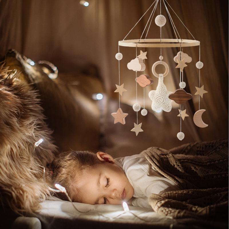 Baby Wooden Crib Mobile Bed Bell Hanging Rattle Toy Newborn Music Box Bed Bell Hanging Toys Holder Bracket Infant Crib Baby Gift