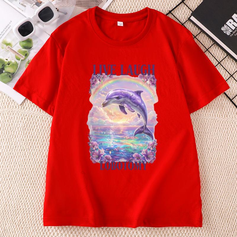 Live Laugh Lobotomy Unisex T Shirt Funny Dolphin Meme TShirt Casual Cotton Short Sleeve Weird T Shirts Graphic TShirts