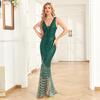 GMXIA Podwójny dekolt w serek, bez rękawów, wieczorowa sukienka, seksowna syrena, kobieca sukienka imprezowa, zielone, gradientowe cekiny