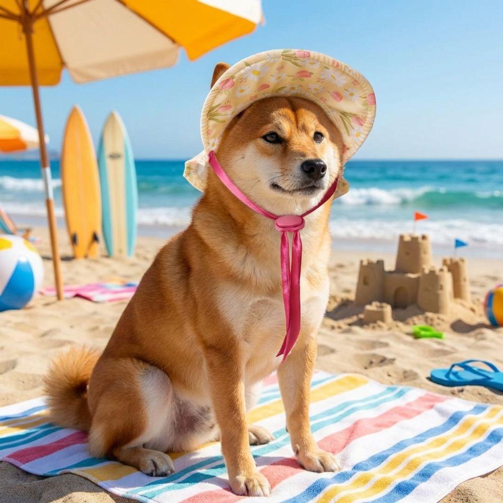 Floral Pattern Pet Sun Hat Adjustable Round Brim Adorable Pet Hat UV Protection Breathable Cat Sun Protection Hat