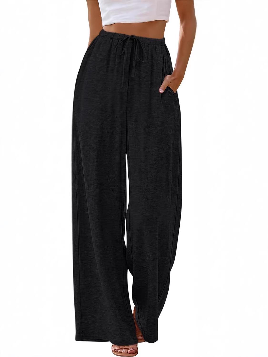 

2026 Women s High-Waisted Wide-Leg Casual Holiday Long Pants with Drawstring XXL