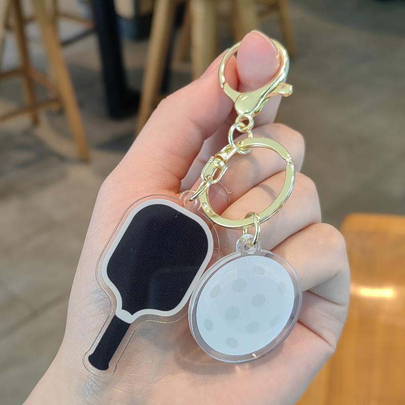Creative Pickleball Racket Metal Keychain Colorful Hollow Golf Ball Keychains Dink Ball Fans Party Gift Bag Pendant