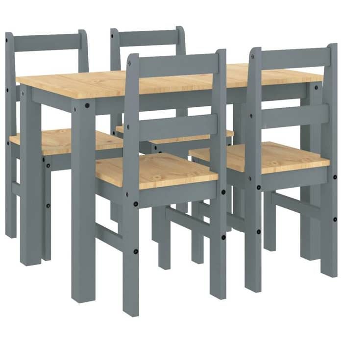 VidaXL Ensemble à manger Panama 5 pcs gris bois de pin massif, ensemble de table à manger, table et chaises de cuisine, 3345171