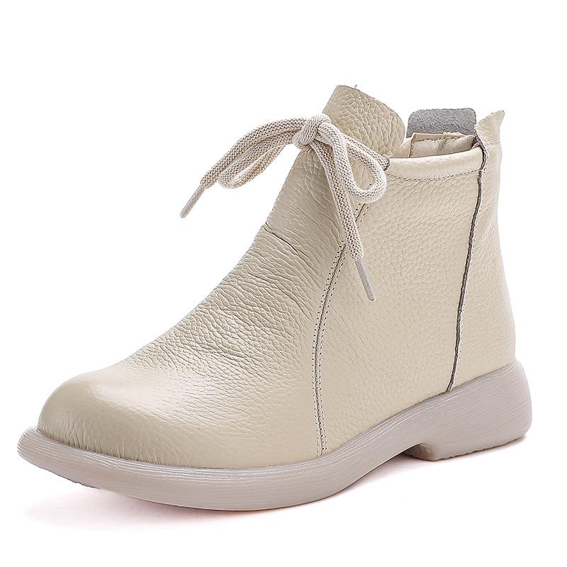 

Women s Retro Cowhide Ankle Boots: Chunky Heel, Thick Sole, Genuine Leather, Plus Velvet, Winter Design 35