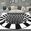 3D Stereo Vision Round Carpet for Living Room Simple Black and White Carpet Area Rugs Geometric Anti-Skid Home Bedroom Floor Mat