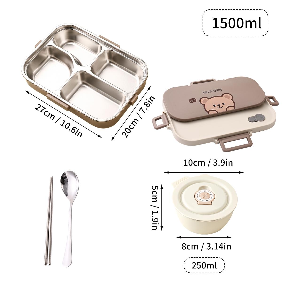 

4-секционный ланч-бокс бенто с миской и столовыми приборами, микроволновый, из нержавеющей стали 304, герметичный контейнер для еды для студента, взрослого