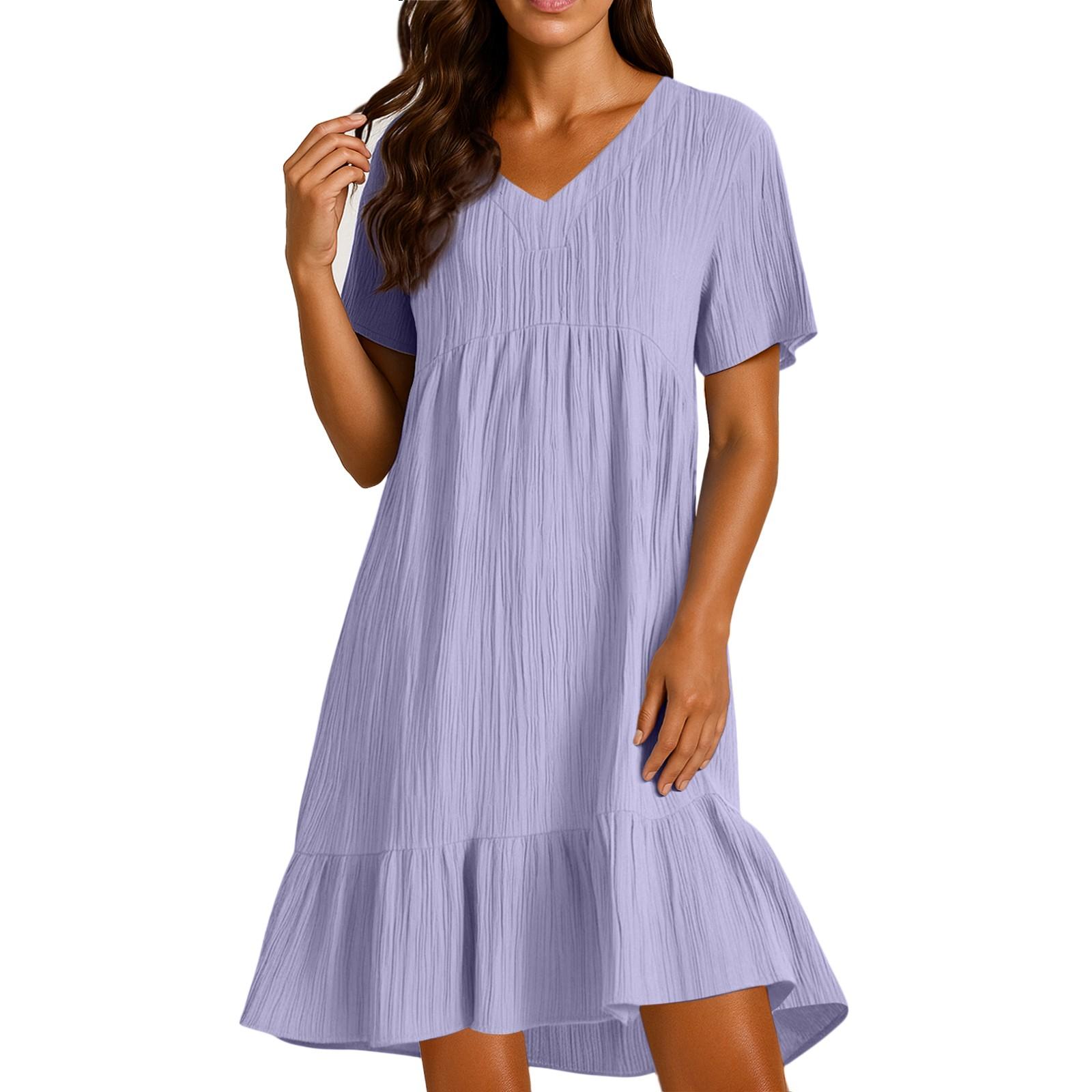 

Ladies Casual And Fashionable Solid Color Dress, Loose Short Sleeved Waist Cinched Dress XXXL
