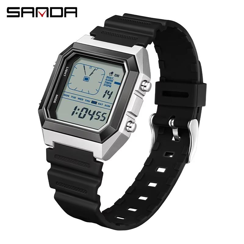 SANDA 6307 New Men's Digital Multifunctional Night Light Timer Calendar Outdoor Sports Waterproof Student Electronic Watch Reloj