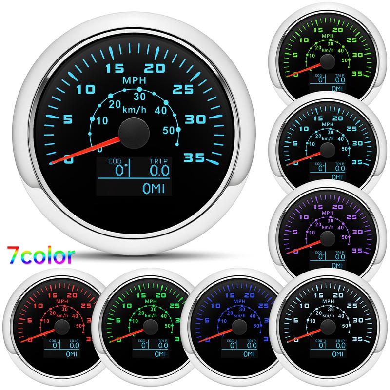 ZMFJH 0-50KMH, 0-30MPH 85MM GPS Tacho mit Antenne 7 Farbige Beleuchtung Geschwindigkeitsmesser Kilometerzähler Laufleistung COG TRIP Auto Auto Boot