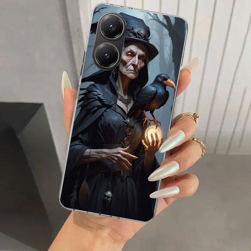 

Хэллоуинская Лунная Ведьма Ужасы Чехол для Телефона для Xiaomi Poco X5 X6 X7 Pro F7 Ultra M7 Redmi 15 15C 13 13C 12 12C 10 10A 10C 9 9A 9C 9T Xiaomi Poco F7