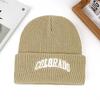 Natural NewWoolen Winter Hat with Ear Flaps and Embroidered Alphabet Design, Unisex Warm Knitted Beanie