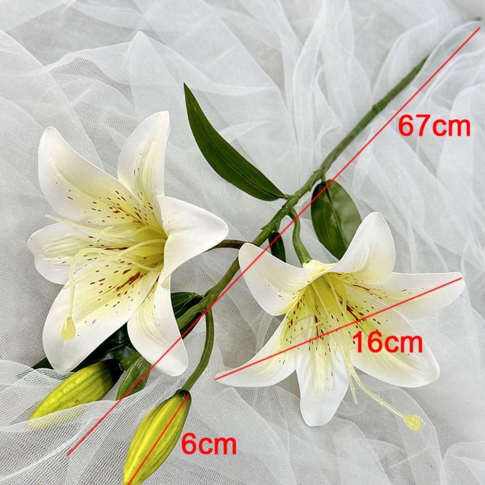 67cm Umělá lilie 2 hlavy 3D tisk Falešná kytice lilií Hedvábná DIY Svatba Nevěstská kytice pro domácí svatební dekoraci